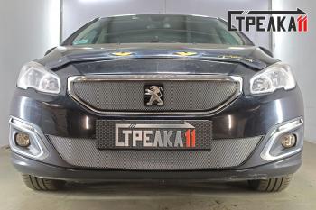 3 099 р. Защита радиатора (верх) Стрелка11 Стандарт  Peugeot 408 (2015-2022) рестайлинг (хром)  с доставкой в г. Кемерово. Увеличить фотографию 2