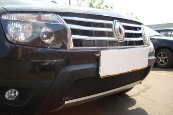 2 999 р. Защита радиатора Стрелка11 Стандарт  Renault Duster  HS (2010-2015) дорестайлинг (черная)  с доставкой в г. Кемерово. Увеличить фотографию 2