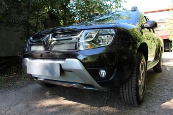 2 879 р. Защита радиатора (верх) Стрелка11 Стандарт  Renault Duster  HS (2015-2021) рестайлинг (хром)  с доставкой в г. Кемерово. Увеличить фотографию 2
