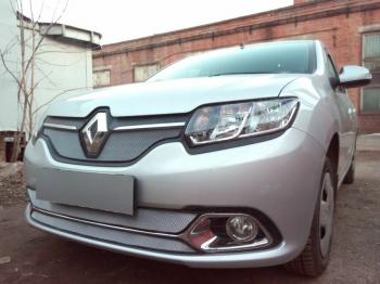 4 649 р. Защита радиатора (Privilege, Luxe Privilege) (низ) Стрелка11 Стандарт  Renault Logan  2 (2014-2018) дорестайлинг (хром)  с доставкой в г. Кемерово. Увеличить фотографию 2
