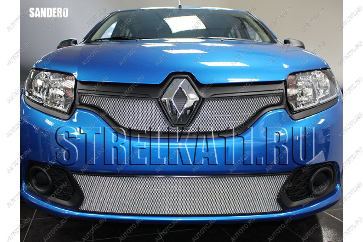 3 179 р. Защита радиатора (низ) Стрелка11 Стандарт Renault Sandero (B8) дорестайлинг (2014-2018) (хром)  с доставкой в г. Кемерово
