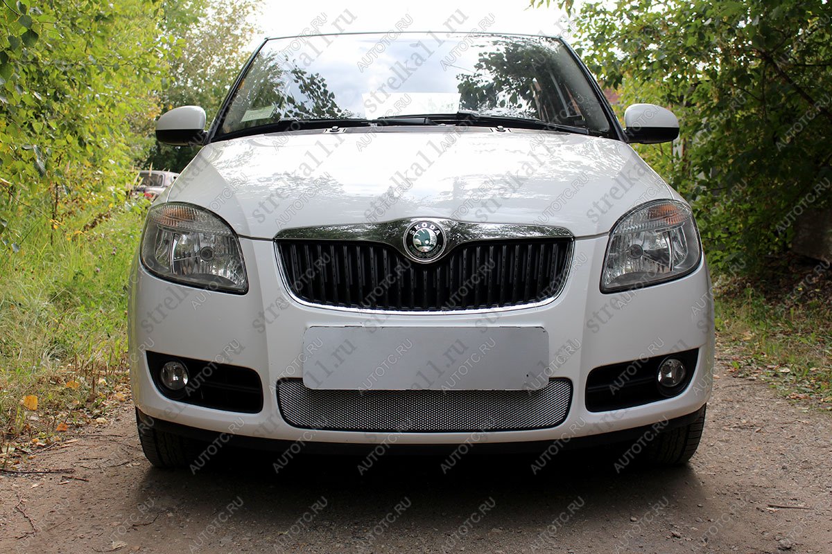 3 699 р. Защита радиатора Стрелка11 Стандарт  Skoda Fabia  Mk2 - Roomster  5J (хром)  с доставкой в г. Кемерово