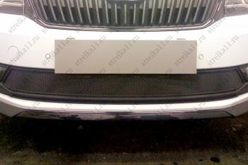 4 649 р. Защита радиатора (2 части) Стрелка11 Стандарт Skoda Rapid NH1 хэтчбэк рестайлинг (2015-2020) (черная)  с доставкой в г. Кемерово. Увеличить фотографию 2