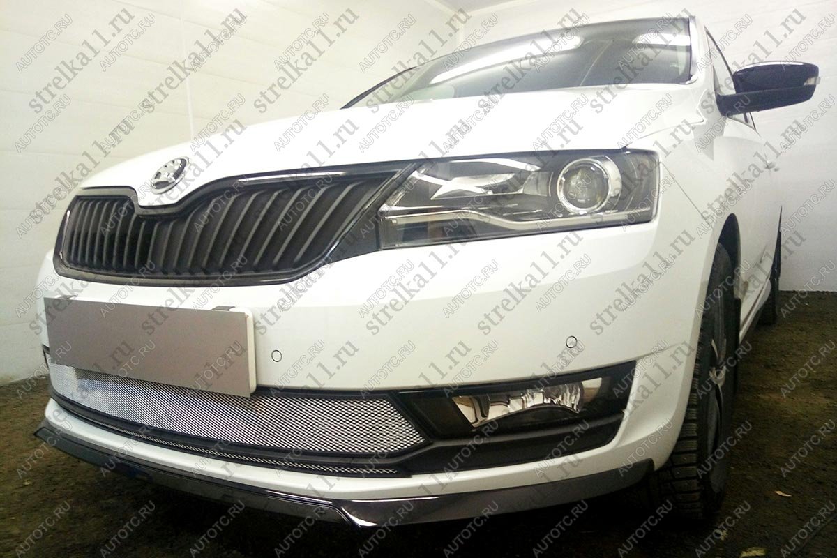 4 849 р. Защита радиатора (2 части) Стрелка11 Стандарт  Skoda Rapid ( NH1,  NH3) (2015-2020) хэтчбэк рестайлинг, рестайлинг лифтбэк (хром)  с доставкой в г. Кемерово