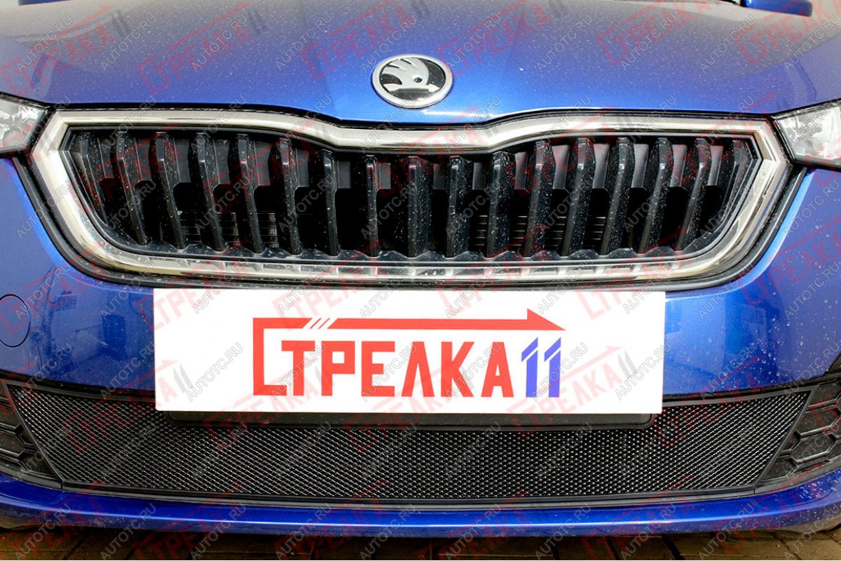 3 089 р. Защита радиатора (низ с парктроником) Стрелка11 Стандарт  Skoda Rapid  MK2 (2019-2025) (черная)  с доставкой в г. Кемерово