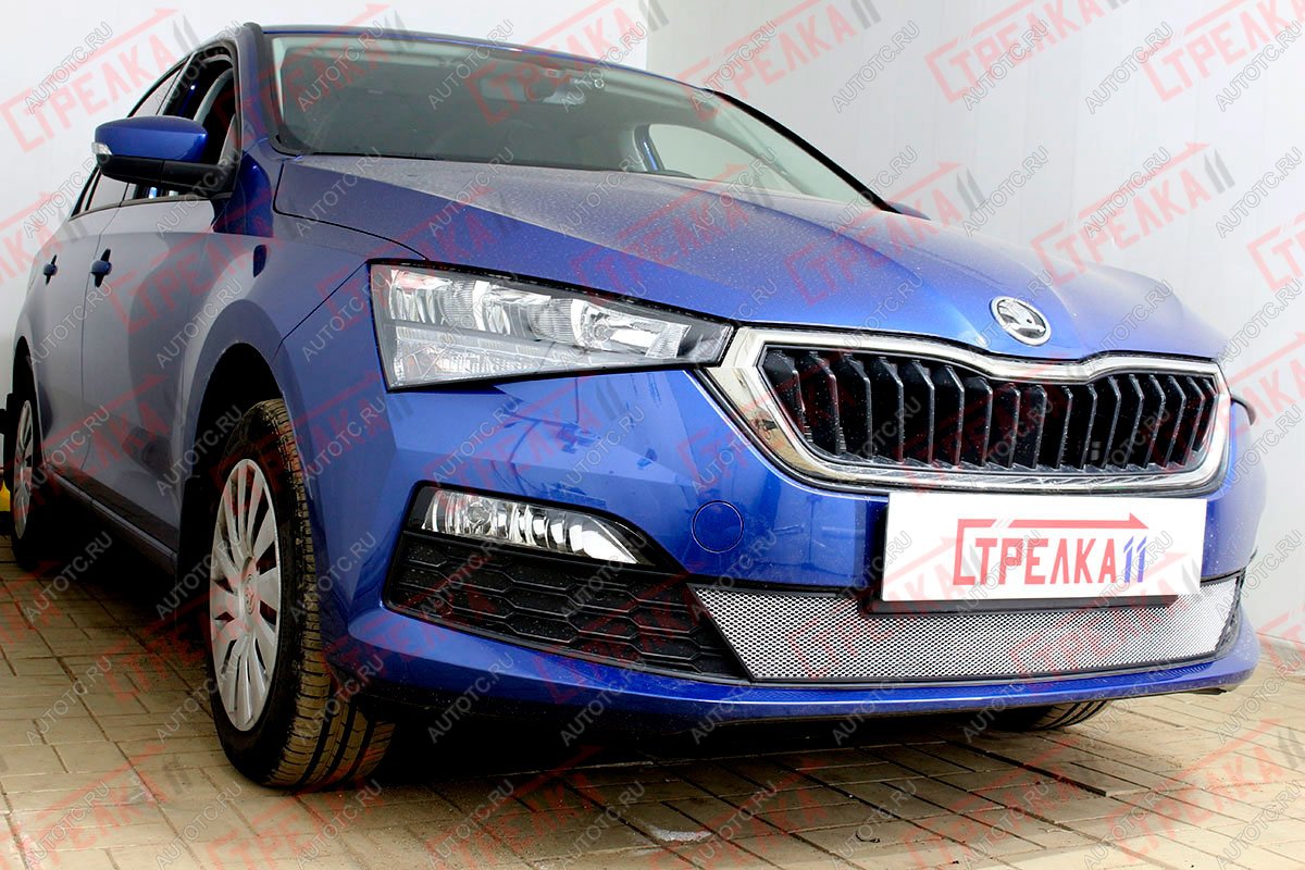 3 099 р. Защита радиатора (низ с парктроником) Стрелка11 Стандарт  Skoda Rapid  MK2 (2019-2025) (хром)  с доставкой в г. Кемерово