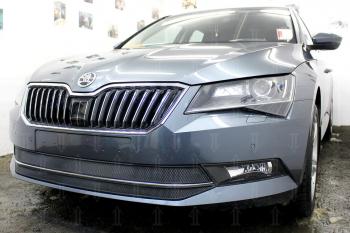 4 849 р. Защита радиатора (2 части) Стрелка11 Стандарт Skoda Superb B8 (3V5) универсал дорестайлинг (2015-2019) (черная)  с доставкой в г. Кемерово. Увеличить фотографию 2