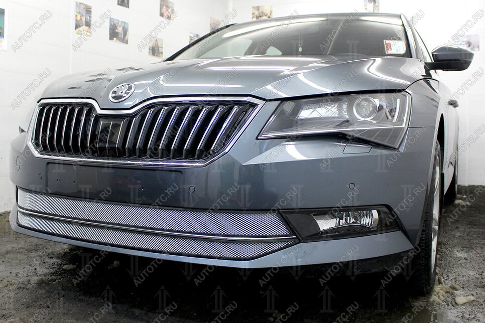 4 999 р. Защита радиатора (2 части) Стрелка11 Стандарт  Skoda Superb ( B8 (3V),  B8 (3V5)) (2015-2019) лифтбэк дорестайлинг, универсал дорестайлинг (хром)  с доставкой в г. Кемерово