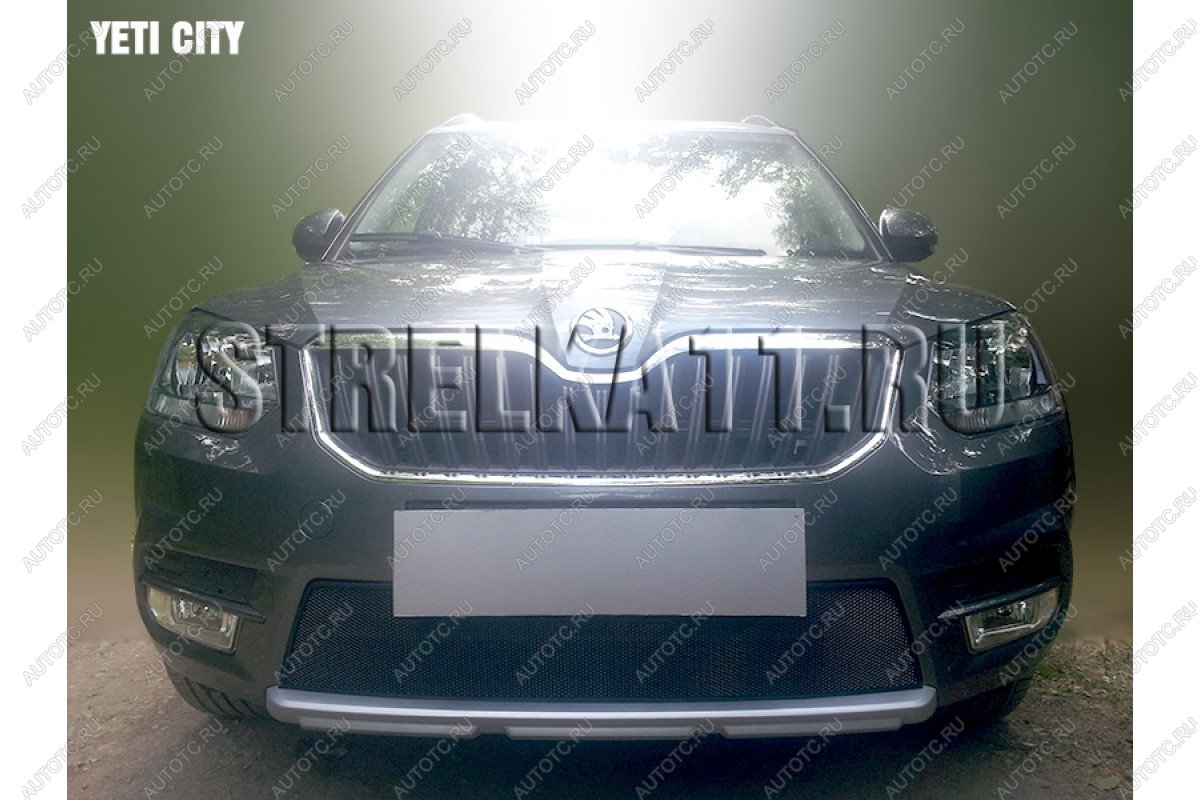 3 169 р. Защита радиатора (с парктроником) (City) Стрелка11 Стандарт Skoda Yeti (2013-2018) (черная)  с доставкой в г. Кемерово