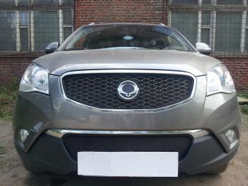 3 169 р. Защита радиатора (верх) Стрелка11 Стандарт SSANGYONG Actyon дорестайлинг (2010-2013) (черная)  с доставкой в г. Кемерово. Увеличить фотографию 2