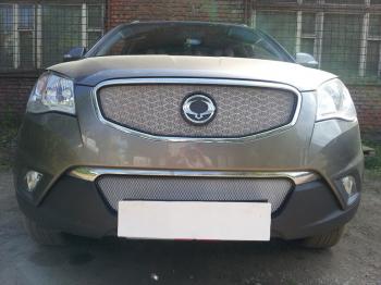 3 299 р. Защита радиатора (верх) Стрелка11 Стандарт  SSANGYONG Actyon (2010-2013) дорестайлинг (хром)  с доставкой в г. Кемерово. Увеличить фотографию 2