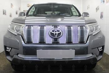 Защита радиатора (верх 6 частей) Стрелка11 Стандарт Toyota Land Cruiser Prado J150 2-ой рестайлинг (2017-2020) (черная)