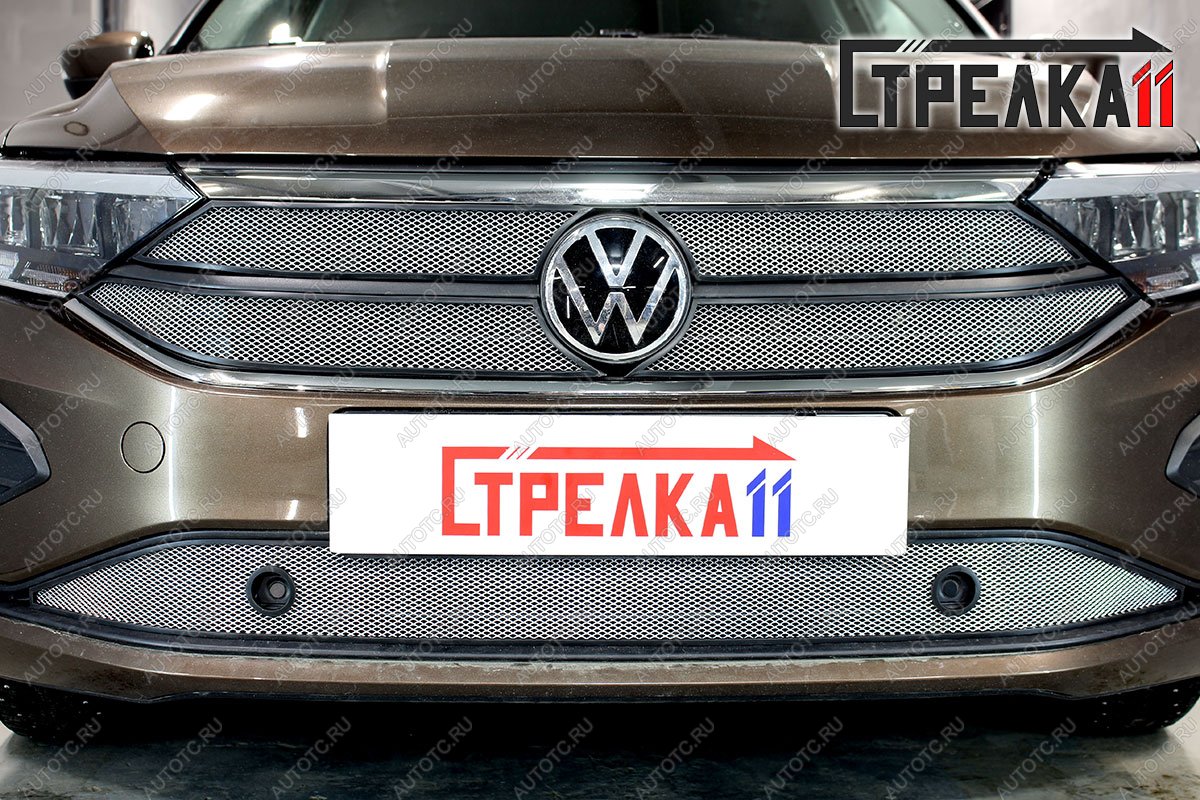 3 099 р. Защита радиатора (низ) Стрелка11 Стандарт  Volkswagen Polo  Mk6 (2020-2022) лифтбек (хром)  с доставкой в г. Кемерово