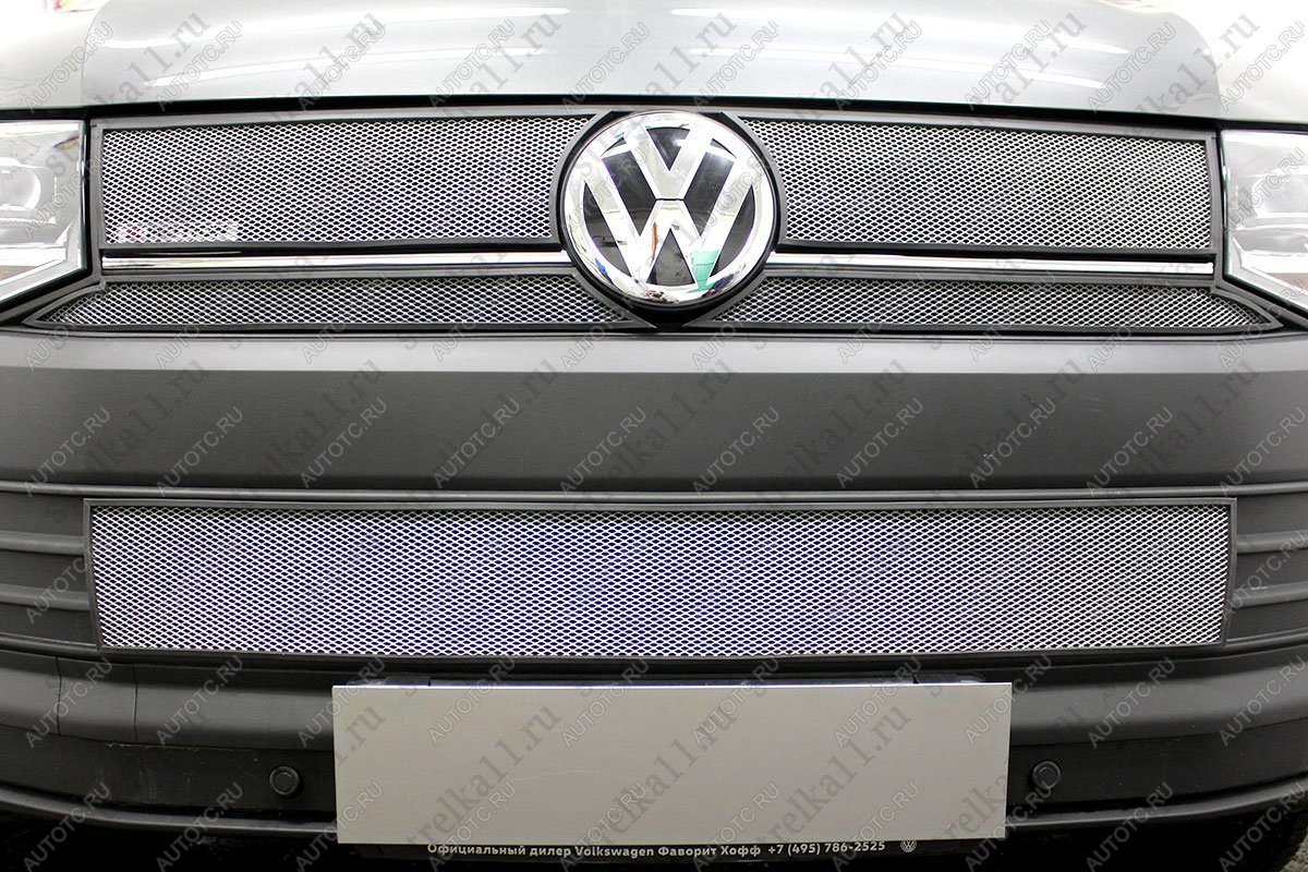 5 849 р. Защита радиатора (4 части верх) (TrendLine) Стрелка11 Стандарт  Volkswagen Transporter  T6 (2015-2019) дорестайлинг (хром)  с доставкой в г. Кемерово