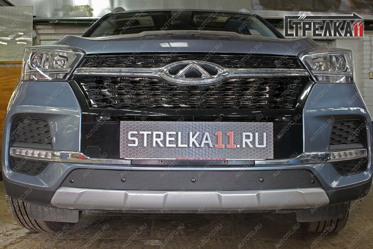 759 р. Зимняя заглушка решетки радиатора (низ) Стрелка11 Chery Tiggo 4 1-ый рестайлинг (2018-2023) (черная)  с доставкой в г. Кемерово