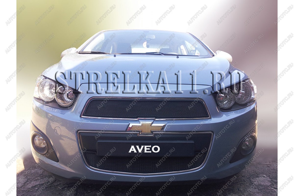 759 р. Зимняя заглушка решетки радиатора (верх) Стрелка11 Chevrolet Aveo T300 седан (2011-2015) (черная)  с доставкой в г. Кемерово