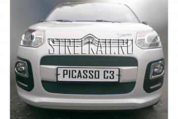 1 479 р. Зимняя заглушка решетки радиатора (верх) Стрелка11 CITROEN C3 Picasso рестайлинг (2013-2017) (черная)  с доставкой в г. Кемерово. Увеличить фотографию 2