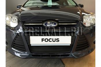 759 р. Зимняя заглушка решетки радиатора Стрелка11 Ford Focus 3 седан дорестайлинг (2011-2015) (черная)  с доставкой в г. Кемерово. Увеличить фотографию 2