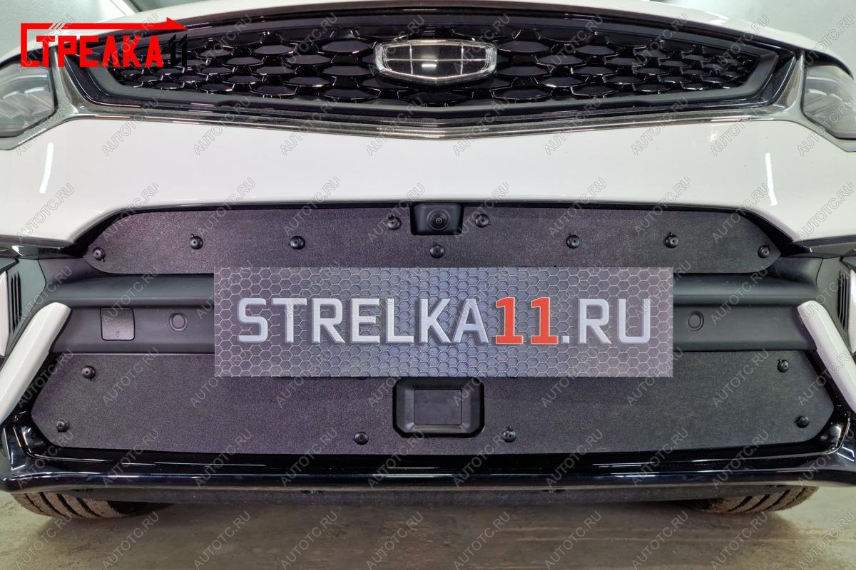759 р. Зимняя заглушка решетки радиатора (верх с камерой) Стрелка11 Geely Tugella FY11,HPBA4 дорестайлинг (2019-2023) (черная)  с доставкой в г. Кемерово
