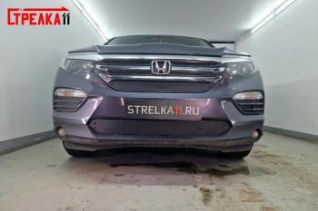 759 р. Зимняя заглушка решетки радиатора (низ) Стрелка11 Honda Pilot YF6 дорестайлинг (2016-2019) (черная)  с доставкой в г. Кемерово. Увеличить фотографию 2