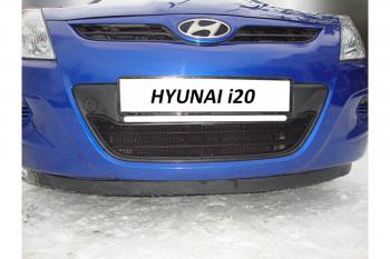 759 р. Зимняя заглушка решетки радиатора Стрелка11 Hyundai i20 PB хэтчбэк дорестайлинг (2008-2012) (черная)  с доставкой в г. Кемерово. Увеличить фотографию 2
