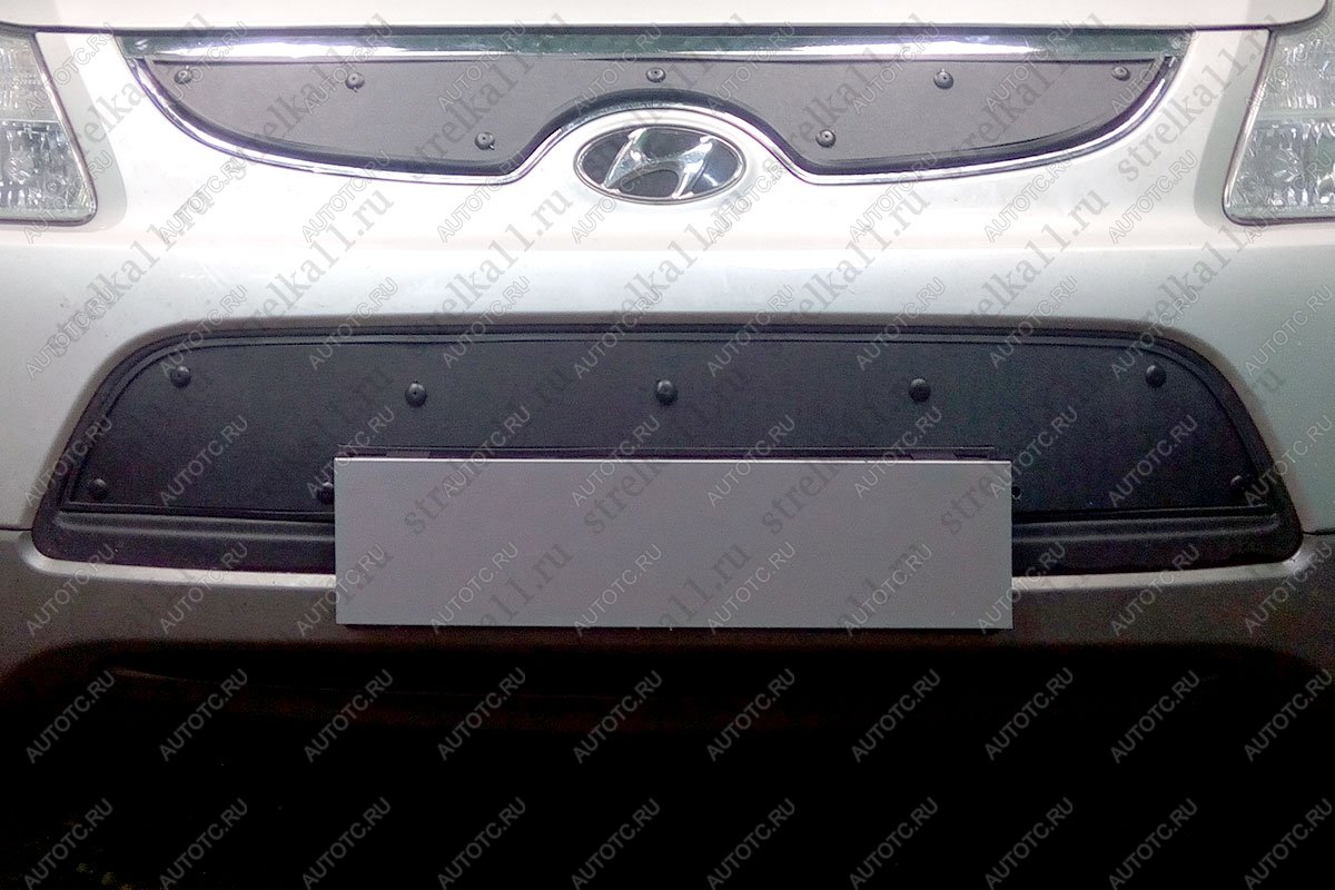 759 р. Зимняя заглушка решетки радиатора (низ) Стрелка11 Hyundai IX55 EN (2006-2013) (черная)  с доставкой в г. Кемерово