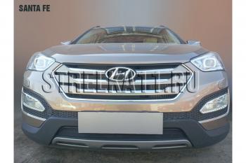 759 р. Зимняя заглушка решетки радиатора Стрелка11 Hyundai Santa Fe DM дорестайлинг (2012-2016) (черная)  с доставкой в г. Кемерово. Увеличить фотографию 2