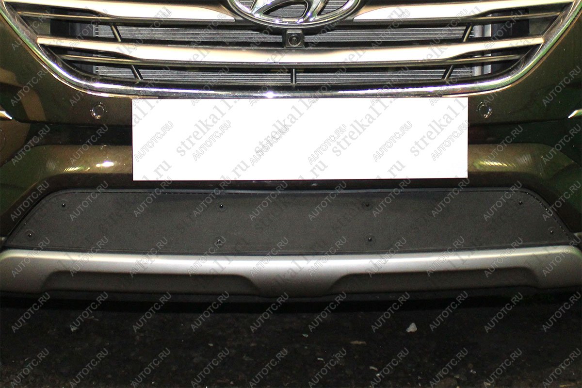 969 р. Зимняя заглушка решетки радиатора (с датчиком ACC) Стрелка11  Hyundai Santa Fe  DM (2015-2019) рестайлинг (черная)  с доставкой в г. Кемерово