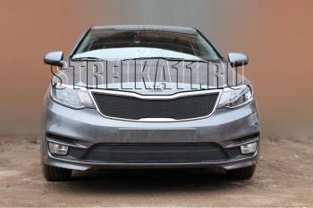 759 р. Зимняя заглушка решетки радиатора (низ) Стрелка11 KIA Rio 3 QB рестайлинг седан (2015-2017) (черная)  с доставкой в г. Кемерово. Увеличить фотографию 2