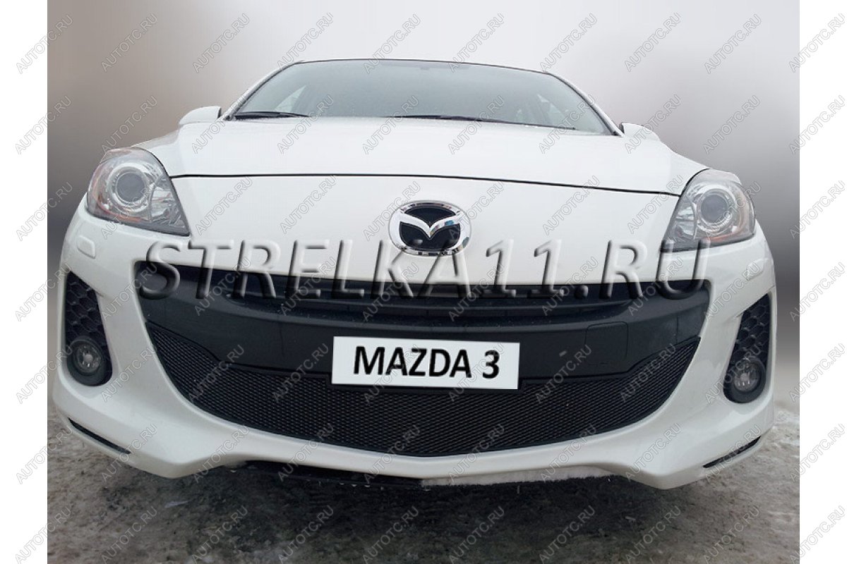 969 р. Зимняя заглушка решетки радиатора Стрелка11  Mazda 3/Axela  BL (2011-2013) рестайлинг седан, рестайлинг, хэтчбэк (черная)  с доставкой в г. Кемерово