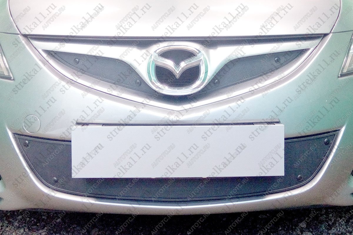759 р. Зимняя заглушка решетки радиатора (низ) Стрелка11 Mazda 6 GH рестайлинг лифтбэк (2010-2012) (черная)  с доставкой в г. Кемерово