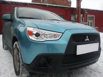 759 р. Зимняя заглушка решетки радиатора (низ) Стрелка11 Mitsubishi ASX дорестайлинг (2010-2012) (черная)  с доставкой в г. Кемерово. Увеличить фотографию 2