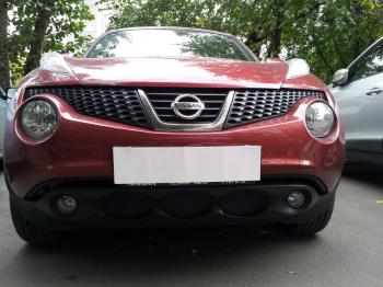 759 р. Зимняя заглушка решетки радиатора Стрелка11 Nissan Juke 1 YF15 дорестайлинг (2010-2014) (черная)  с доставкой в г. Кемерово. Увеличить фотографию 2