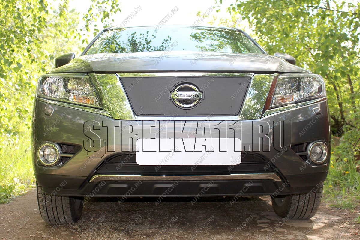 759 р. Зимняя заглушка решетки радиатора (низ) Стрелка11 Nissan Pathfinder R52 дорестайлинг (2012-2017) (черная)  с доставкой в г. Кемерово