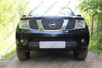 969 р. Зимняя заглушка решетки радиатора (верх) Стрелка11  Nissan Navara  2 D40 - Pathfinder  R51 (черная)  с доставкой в г. Кемерово. Увеличить фотографию 1