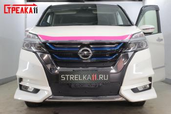 969 р. Зимняя заглушка решетки радиатора (низ) Стрелка11 Nissan Serena C27 минивэн дорестайлинг (2016-2019) (черная)  с доставкой в г. Кемерово. Увеличить фотографию 2