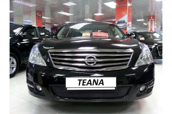 759 р. Зимняя заглушка решетки радиатора Стрелка11 Nissan Teana 2 J32 дорестайлинг (2008-2011) (черная)  с доставкой в г. Кемерово. Увеличить фотографию 2