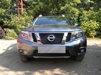 759 р. Зимняя заглушка решетки радиатора (верх) Стрелка11 Nissan Terrano D10 дорестайлинг (2013-2016) (черная)  с доставкой в г. Кемерово. Увеличить фотографию 3