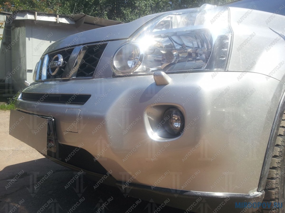 759 р. Зимняя заглушка решетки радиатора (середина) Стрелка11 Nissan X-trail 2 T31 дорестайлинг (2007-2011) (черная)  с доставкой в г. Кемерово