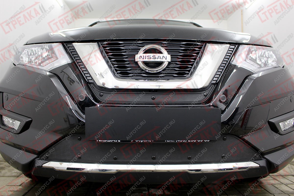 759 р. Зимняя заглушка решетки радиатора (середина) Стрелка11 Nissan X-trail 3 T32 рестайлинг (2017-2022) (черная)  с доставкой в г. Кемерово
