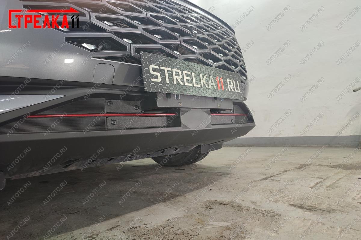 1 099 р. Зимняя заглушка решетки радиатора (4 части) Стрелка11 Omoda C5 (2021-2025) (черная)  с доставкой в г. Кемерово