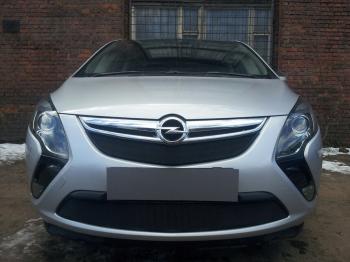 759 р. Зимняя заглушка решетки радиатора (верх) Стрелка11 Opel Zafira С дорестайлинг (2011-2016) (черная)  с доставкой в г. Кемерово. Увеличить фотографию 2