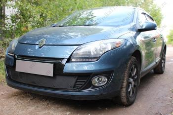 759 р. Зимняя заглушка решетки радиатора (низ) Стрелка11 Renault Megane купе 3 дв. 1-ый рестайлинг (2012-2014) (черная)  с доставкой в г. Кемерово. Увеличить фотографию 2