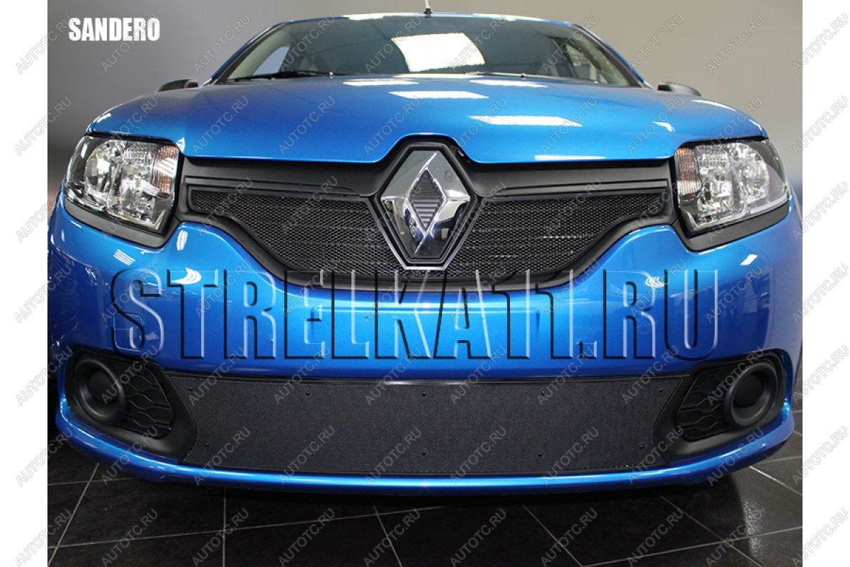 759 р. Зимняя заглушка решетки радиатора (низ) Стрелка11 Renault Sandero (B8) дорестайлинг (2014-2018) (черная)  с доставкой в г. Кемерово