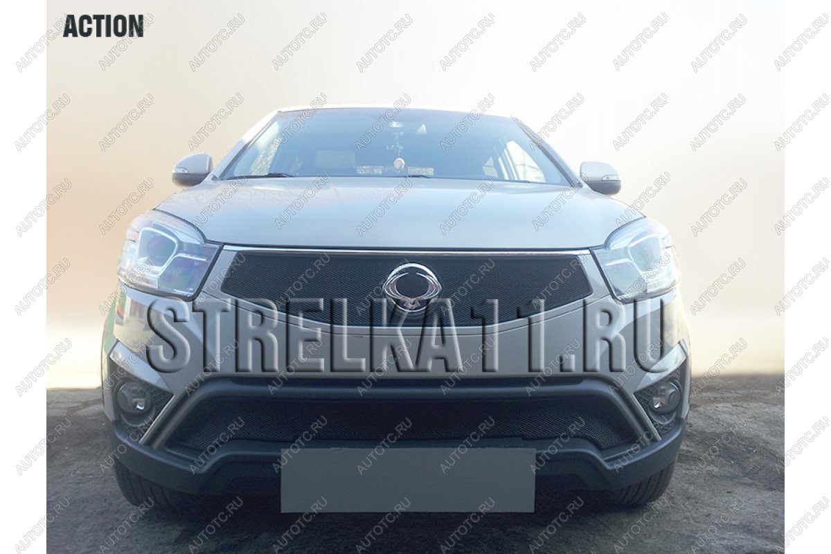 759 р. Зимняя заглушка решетки радиатора (верх) Стрелка11 SSANGYONG Actyon рестайлинг (2013-2021) (черная)  с доставкой в г. Кемерово