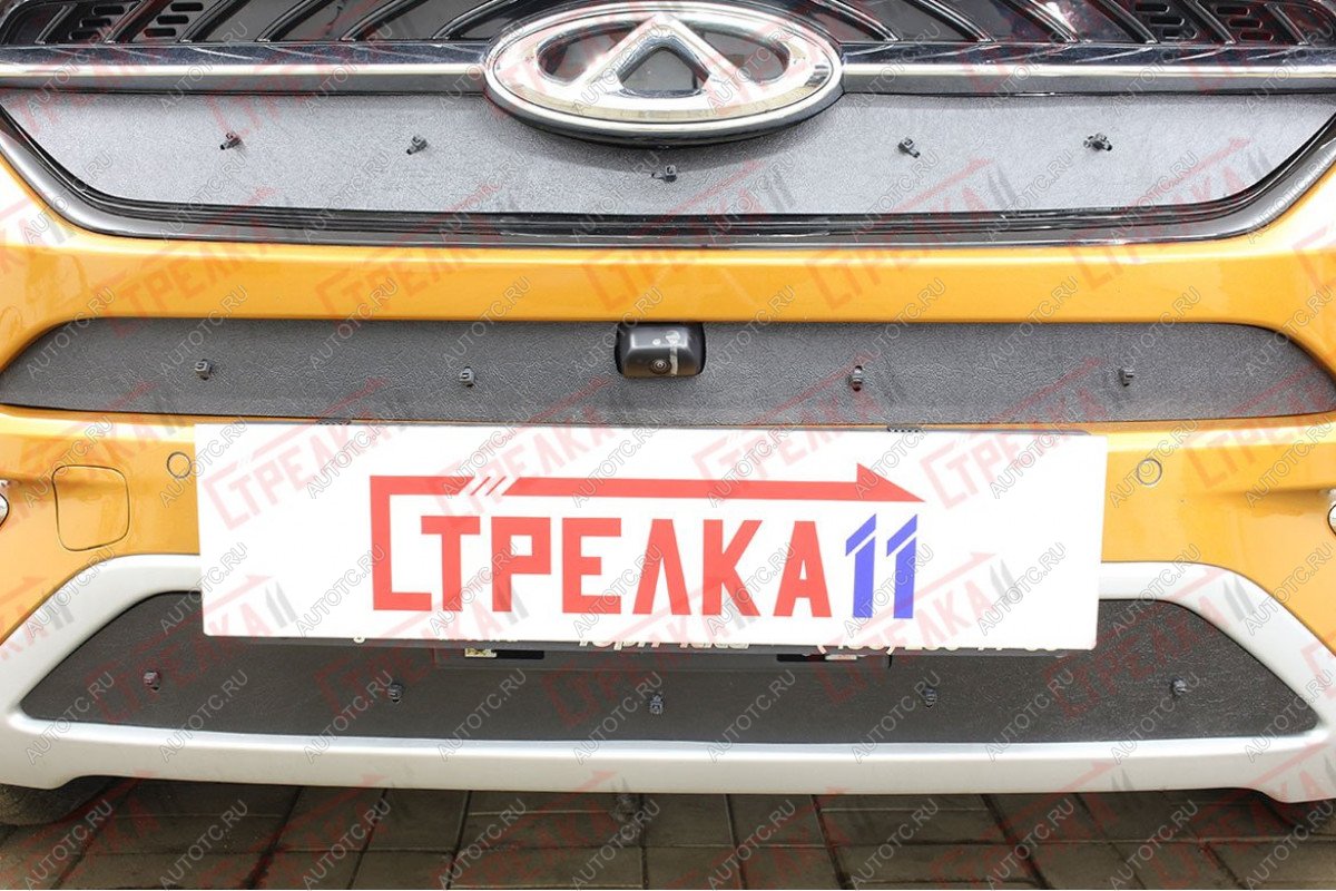 849 р. Зимняя защита на стяжке (середина с камерой) Стрелка11  Chery Tiggo 7 (2016-2020) (черная)  с доставкой в г. Кемерово