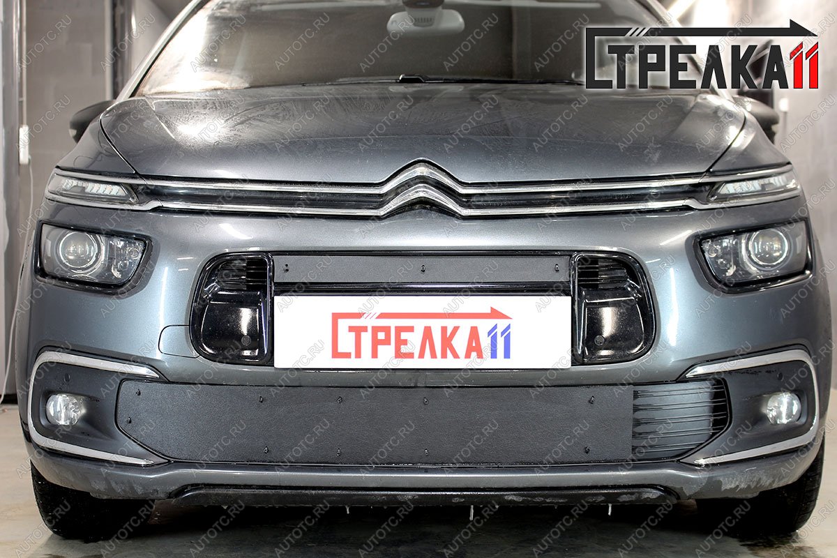 1 079 р. Зимняя защита на стяжке (врх) Стрелка11  CITROEN C4 Grand Picasso  U (2016-2018) рестайлинг (черная)  с доставкой в г. Кемерово