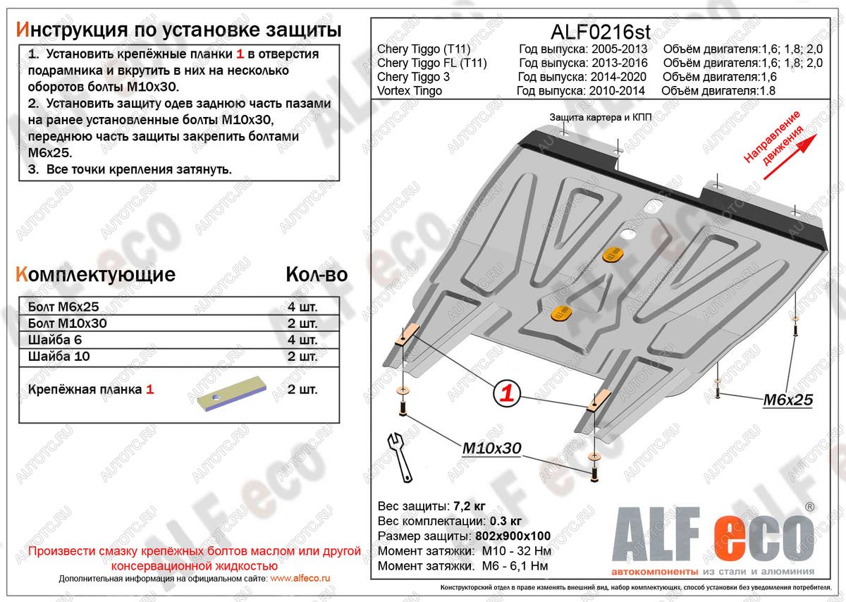 12 299 р. Защита картера и кпп (V-1.8) ALFECO технику из списка применимости (алюминий 4 мм)  с доставкой в г. Кемерово