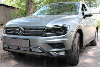 8 999 р. Защита радиатора (низ с камерой) (Off-Road) Стрелка11 Премиум  Volkswagen Tiguan  Mk2 (2016-2020) дорестайлинг (хром)  с доставкой в г. Кемерово. Увеличить фотографию 2