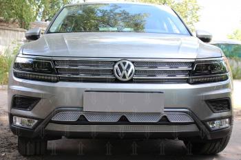 Защита радиатора (низ с камерой) (Off-Road) Стрелка11 Премиум Volkswagen Tiguan Mk2 дорестайлинг (2016-2020) (хром)
